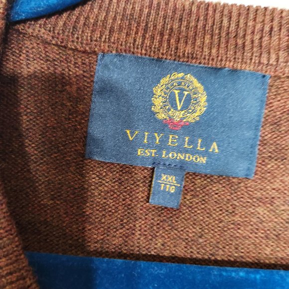 Viyella V-Neck Merino Wool Sweater Long Sleeve Brown Men's Size XXL - Picture 7 of 14